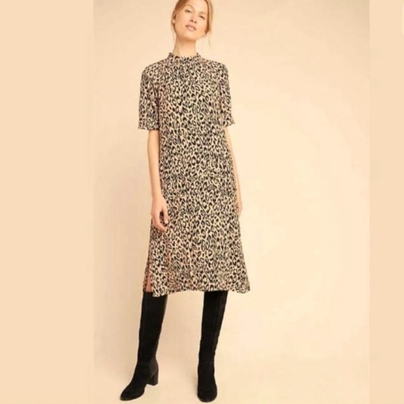 Anthropologie Mackenzie Mock Neck leopard print dress.🖤🐆 Size large. - Picture 2 of 9